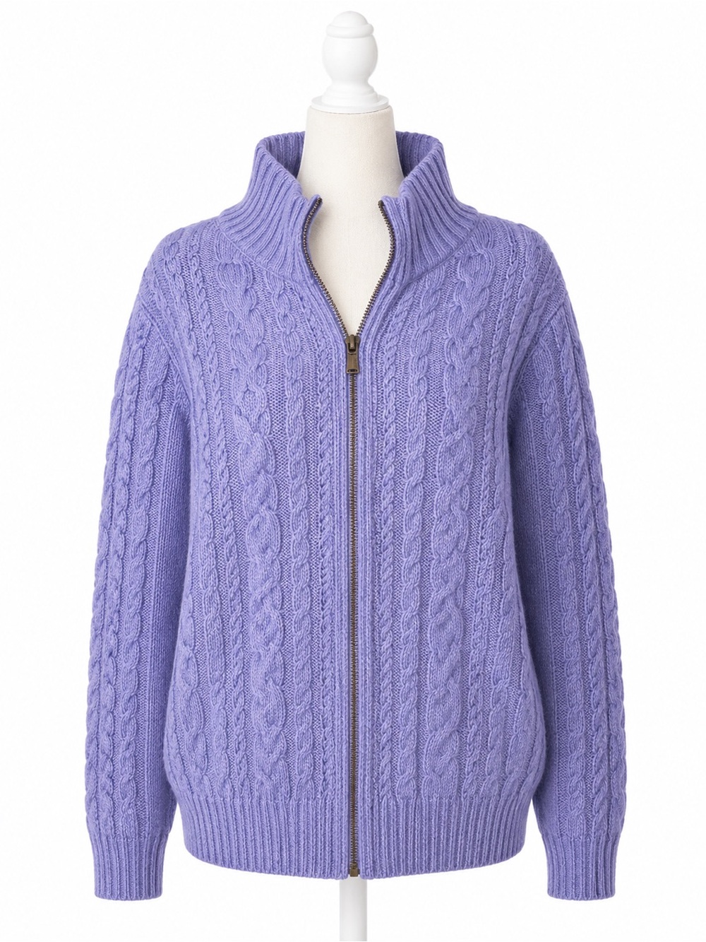 L.L.Bean Cable Knit Zip Cardigan Sweater Blue 100% Cotton XL Petite Women’s